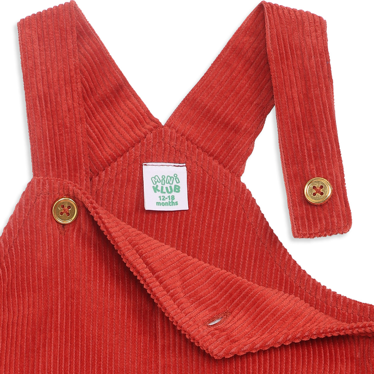 Baby Girls Red Corduroy Pinny Dress with White T-Shirt Casual Outfit Set