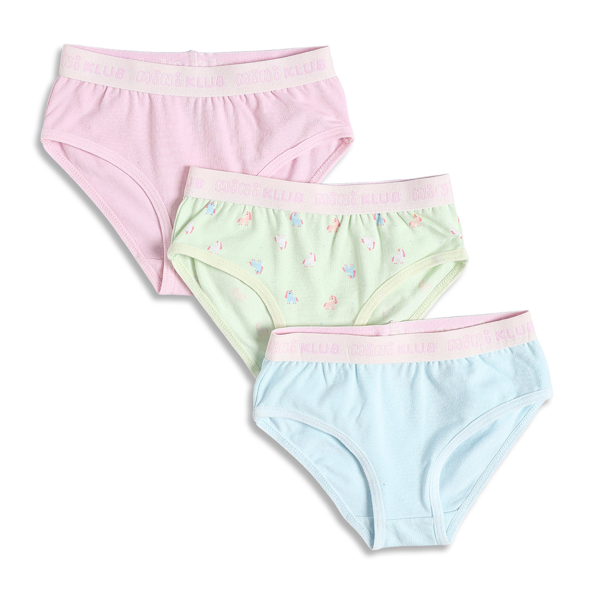 Baby Girls Printed and Solid Briefs Pack of 3, Pink Blue and Mint Green