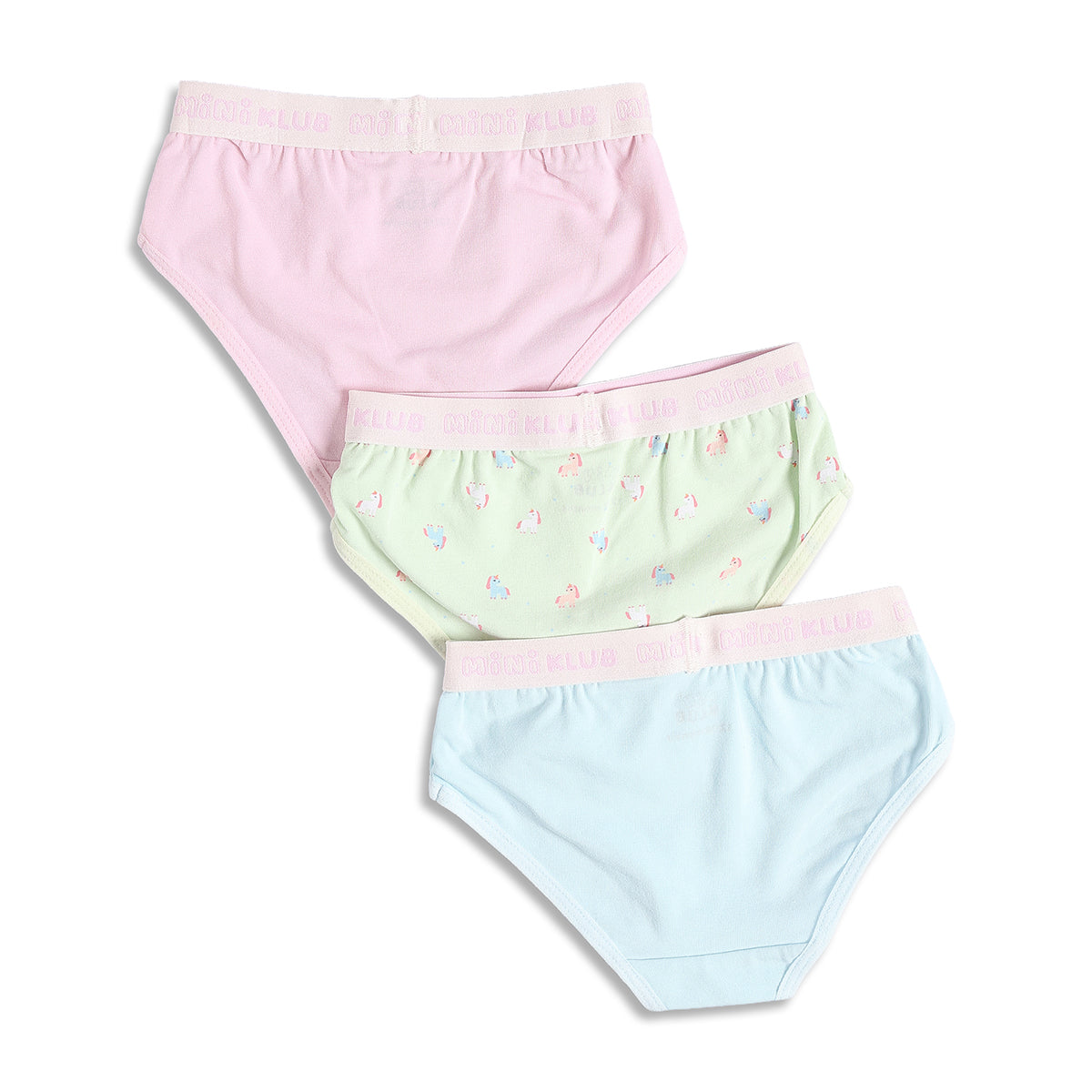 Baby Girls Printed and Solid Briefs Pack of 3, Pink Blue and Mint Green