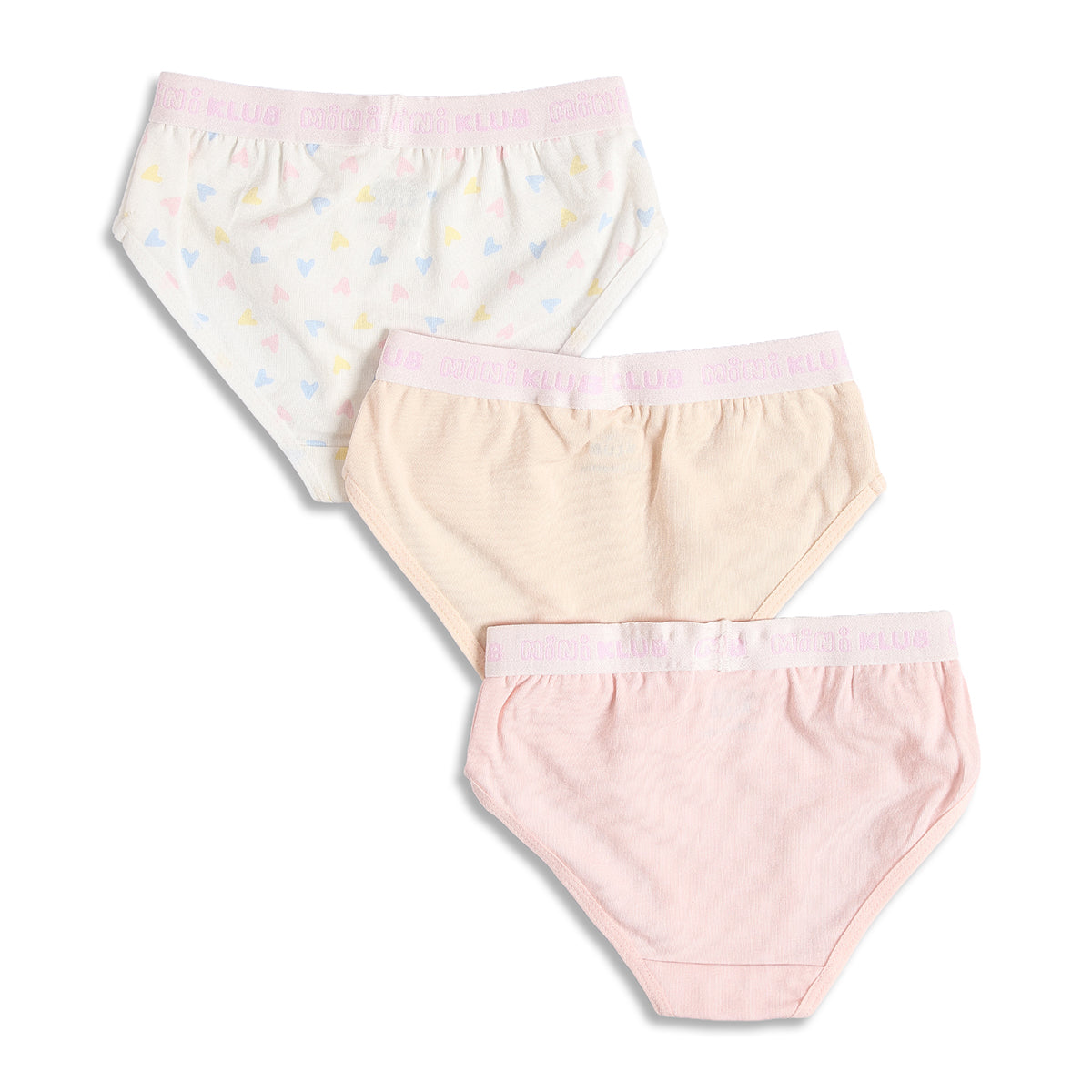 Baby Girls Heart Print and Solid Briefs Pack of 3, Pink and Cream