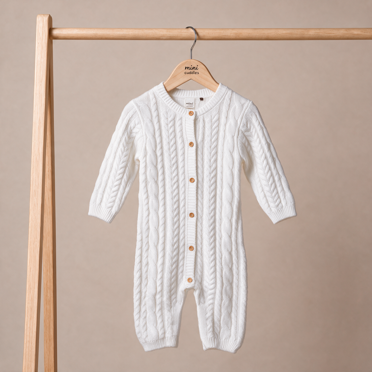 Baby Girls White Cotton Blend Cable Knit Romper Regular Fit Winter Wear