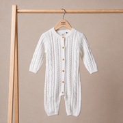 Baby Girls White Cotton Blend Cable Knit Romper Regular Fit Winter Wear