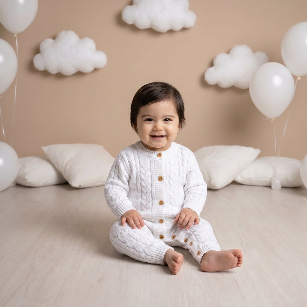 Baby Girls White Cotton Blend Cable Knit Romper Regular Fit Winter Wear
