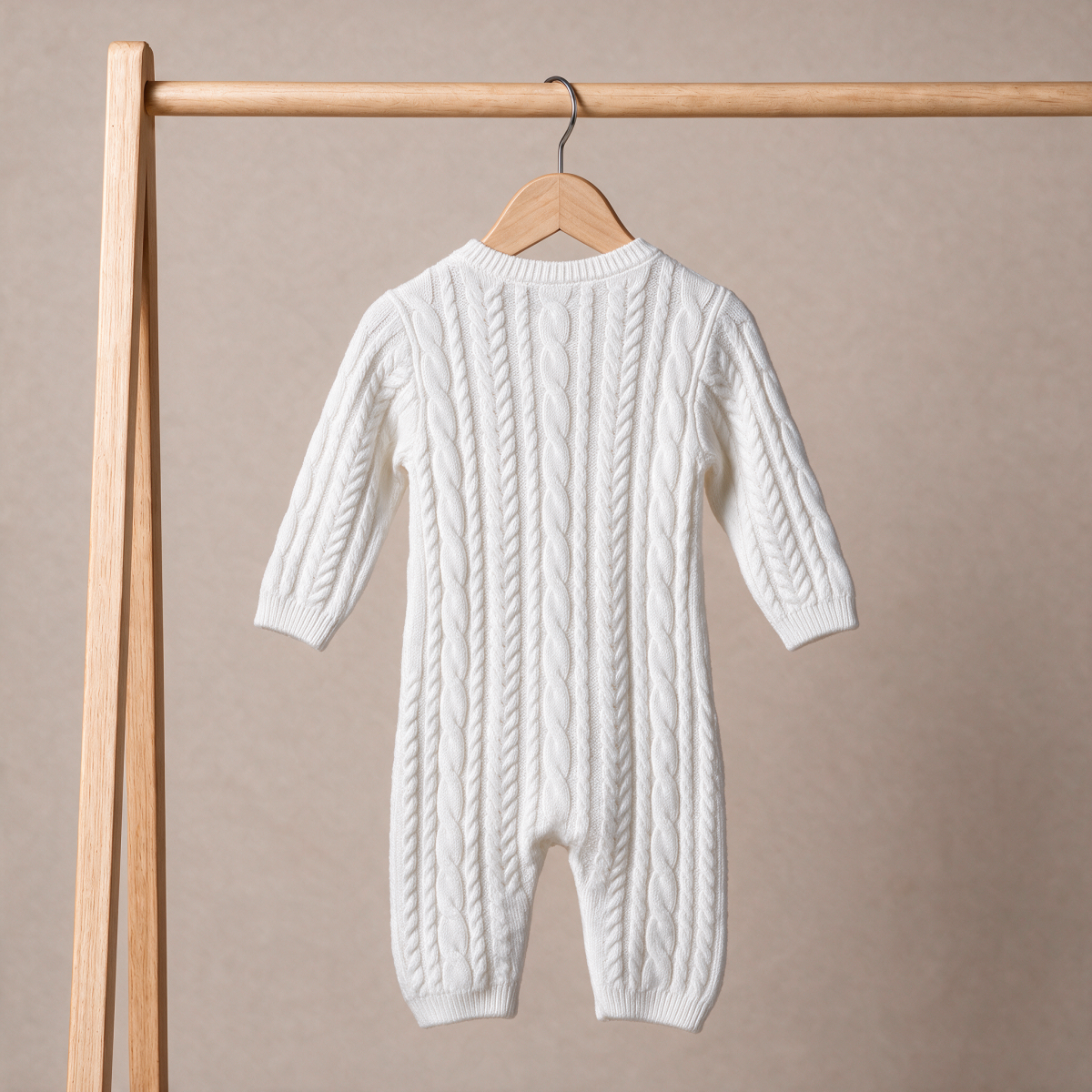 Baby Girls White Cotton Blend Cable Knit Romper Regular Fit Winter Wear