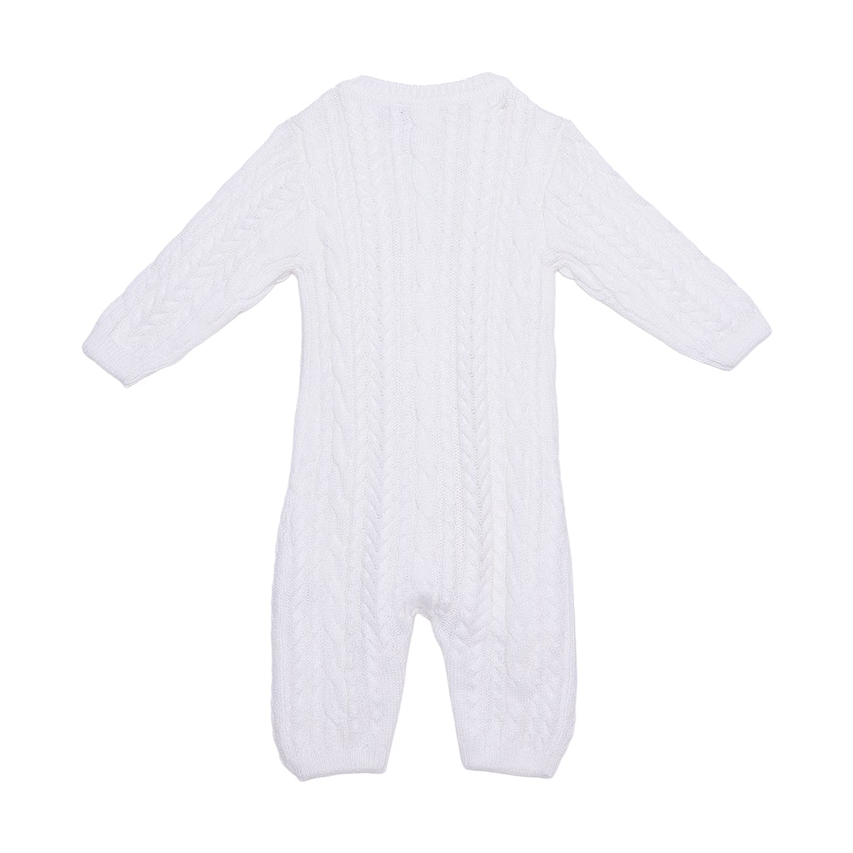 Baby Girls White Cotton Blend Cable Knit Romper Regular Fit Winter Wear