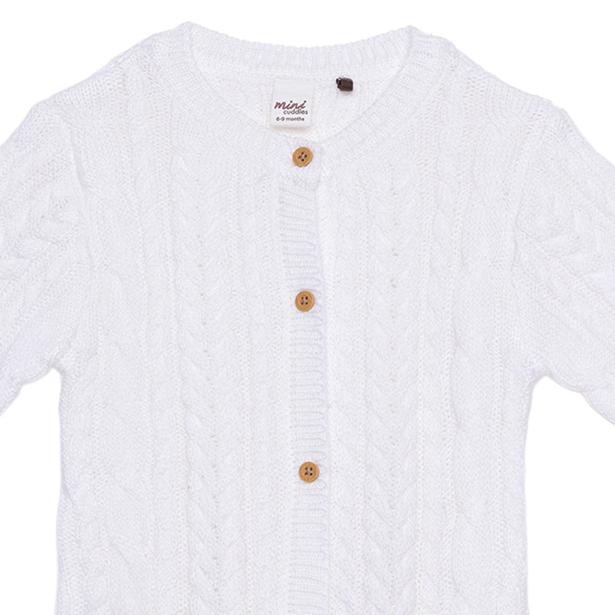 Baby Girls White Cotton Blend Cable Knit Romper Regular Fit Winter Wear