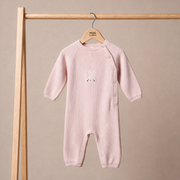 Baby Girls Pink Cotton Blend Bunny Embroidered Knit Romper Regular Fit Winter Wear