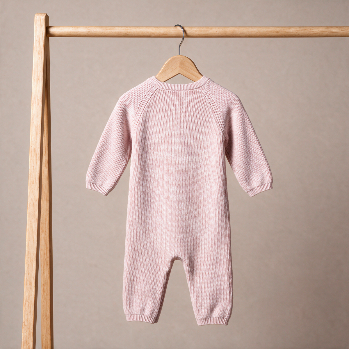 Baby Girls Pink Cotton Blend Bunny Embroidered Knit Romper Regular Fit Winter Wear