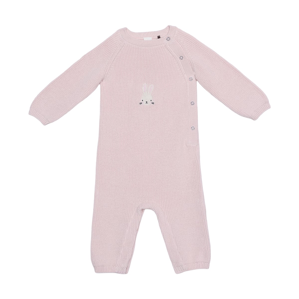 Baby Girls Pink Cotton Blend Bunny Embroidered Knit Romper Regular Fit Winter Wear
