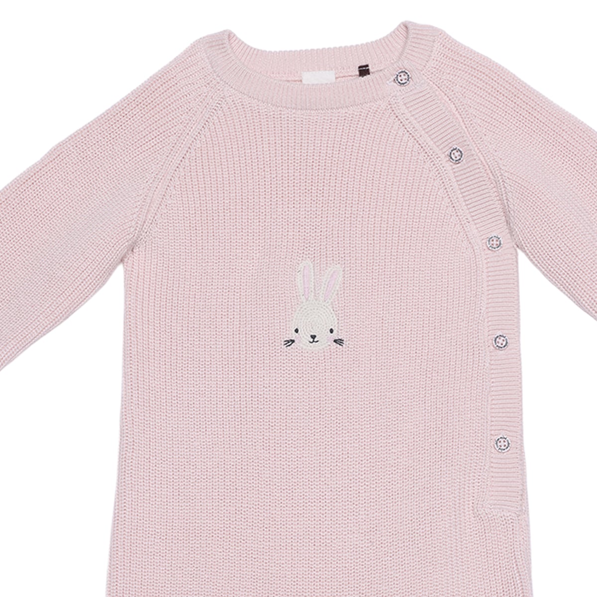 Baby Girls Pink Cotton Blend Bunny Embroidered Knit Romper Regular Fit Winter Wear