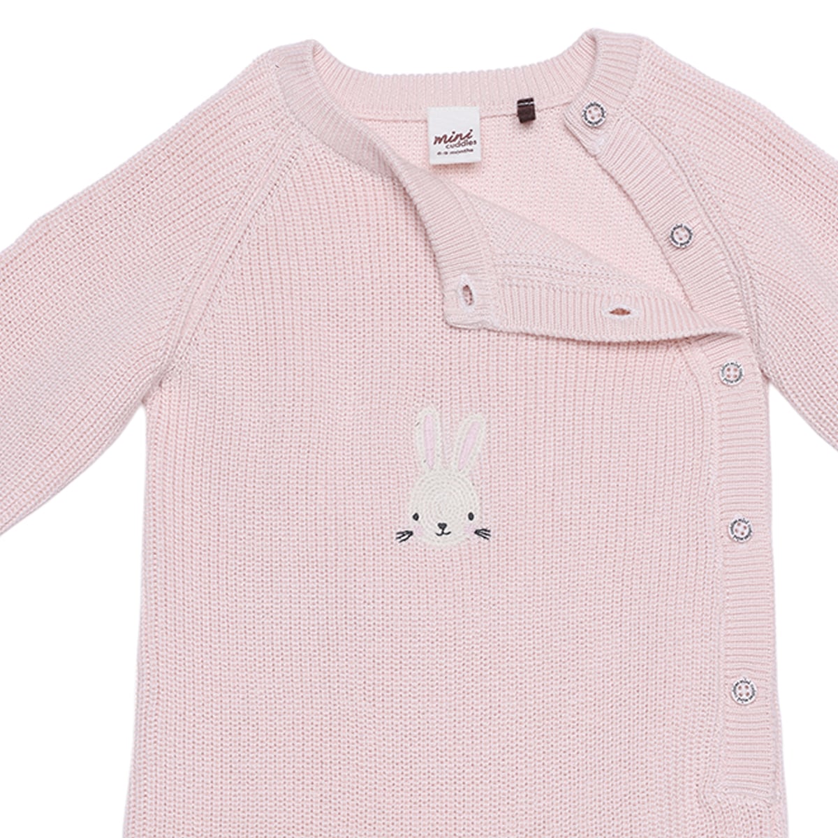 Baby Girls Pink Cotton Blend Bunny Embroidered Knit Romper Regular Fit Winter Wear