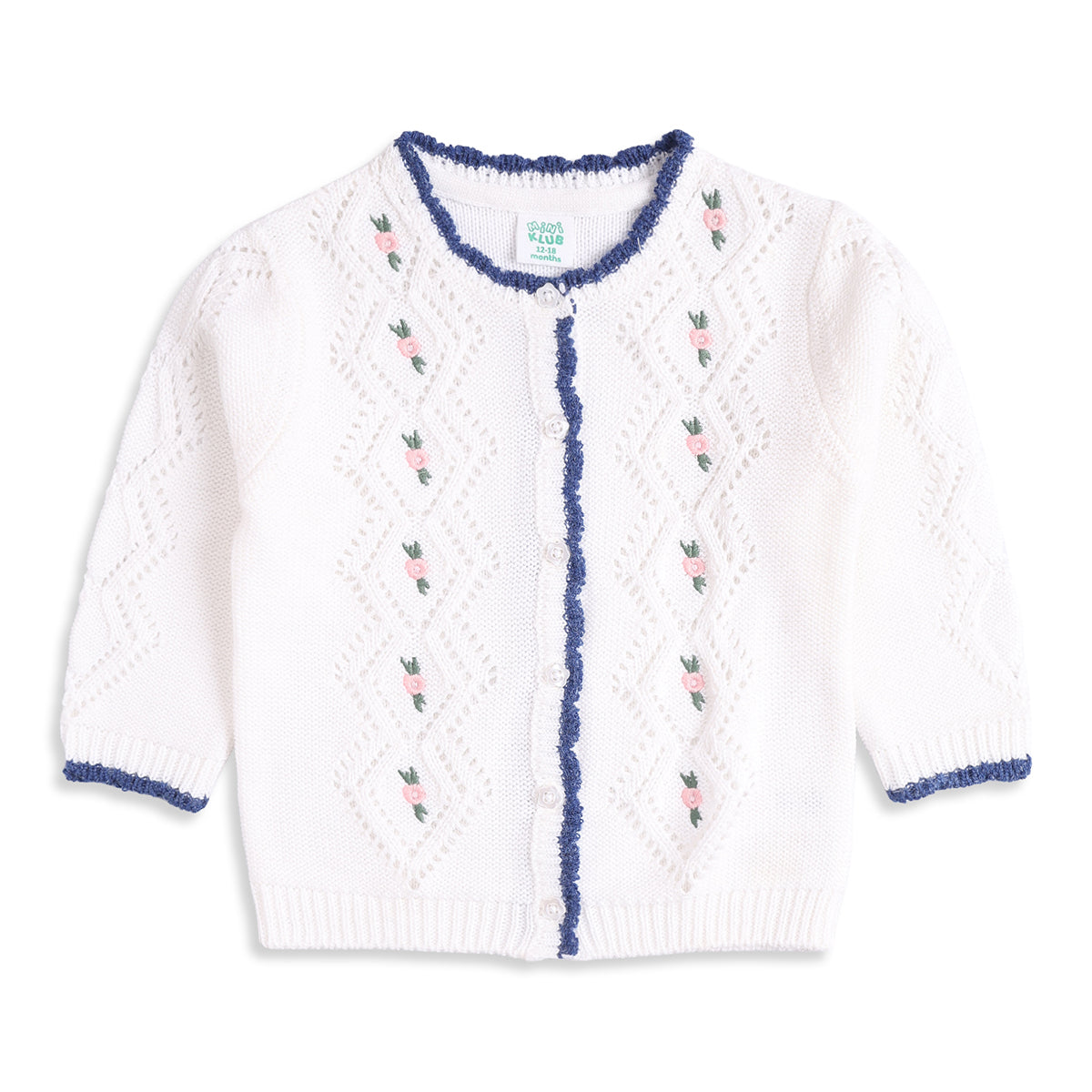 Baby Girls White Embroidered Knit Shrug Regular Fit.