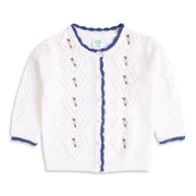 Baby Girls White Embroidered Knit Shrug Regular Fit.