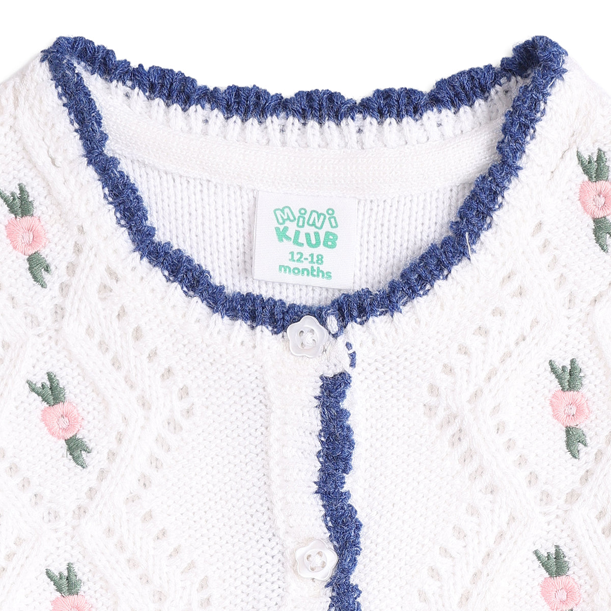 Baby Girls White Embroidered Knit Shrug Regular Fit.