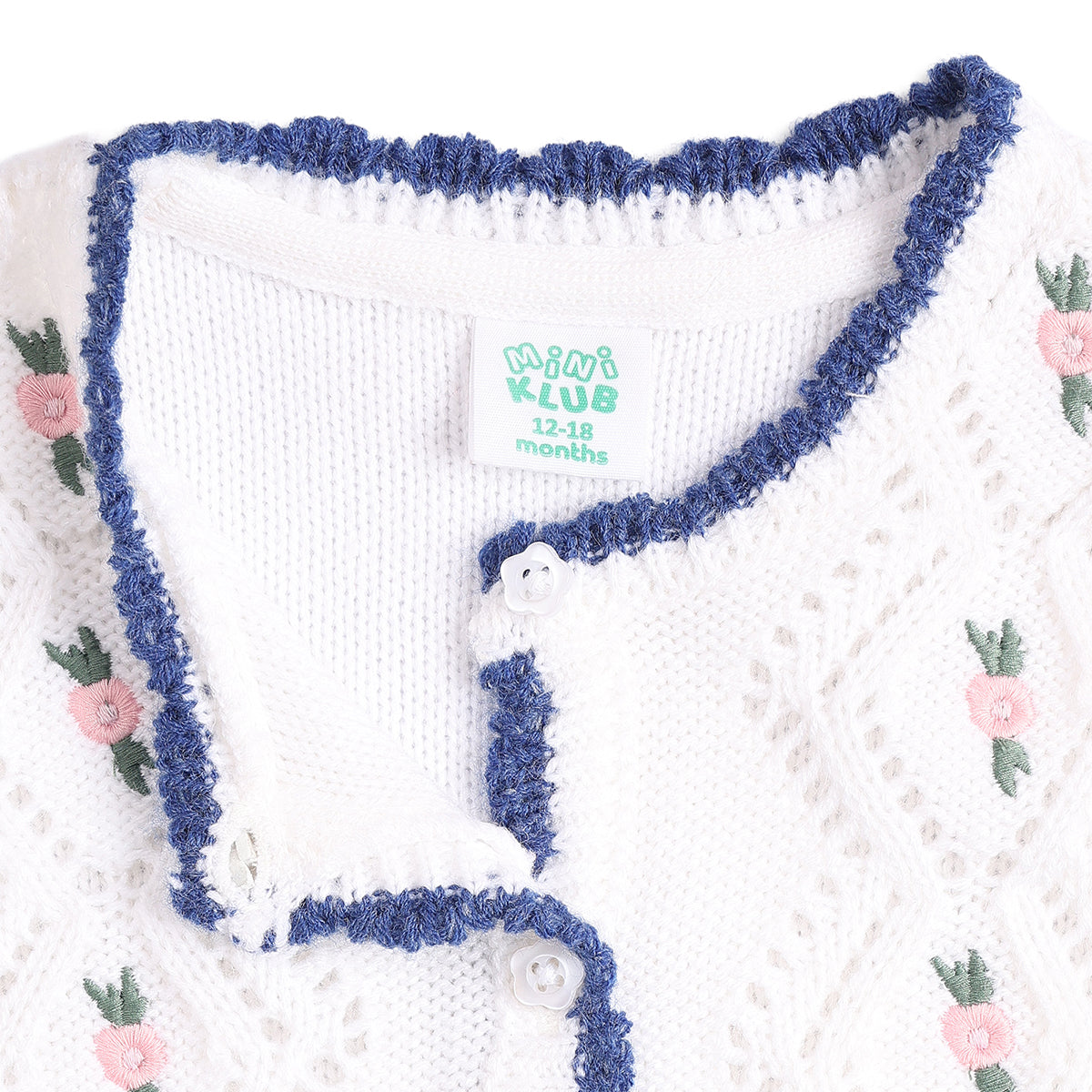 Baby Girls White Embroidered Knit Shrug Regular Fit.