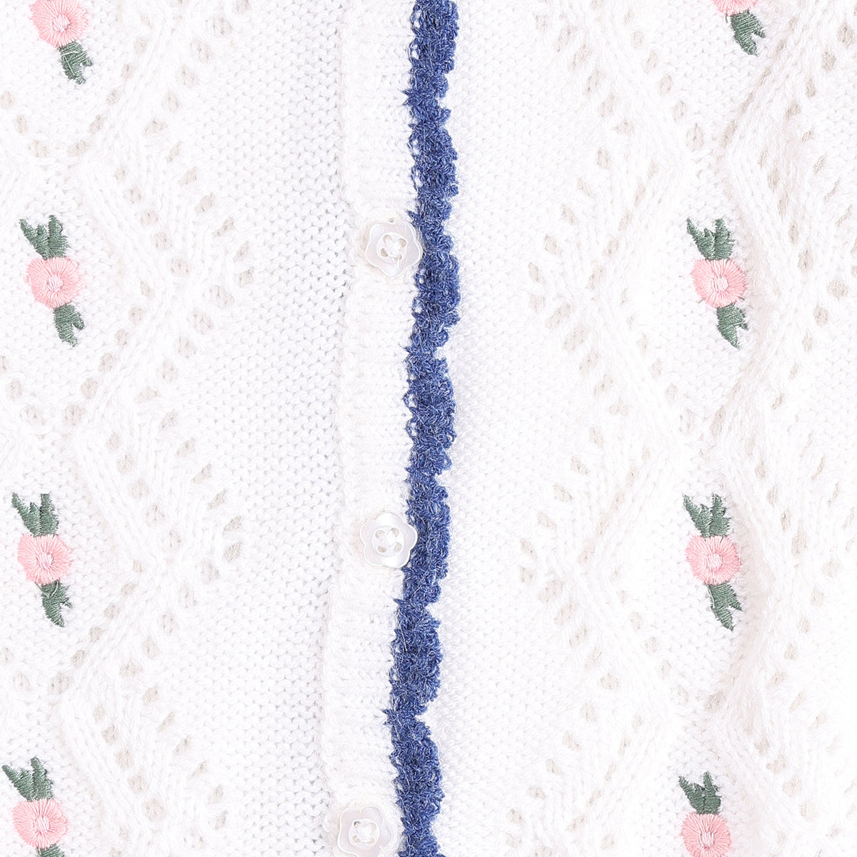 Baby Girls White Embroidered Knit Shrug Regular Fit.