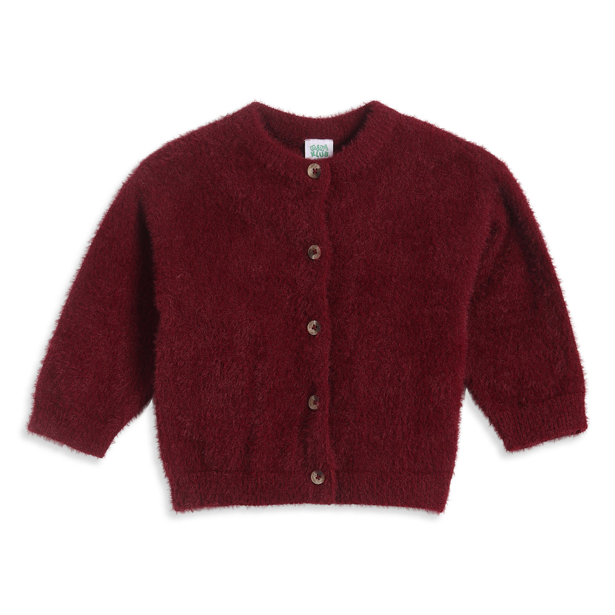 Baby Girls Maroon Fuzzy Knit Shrug Regular Fit