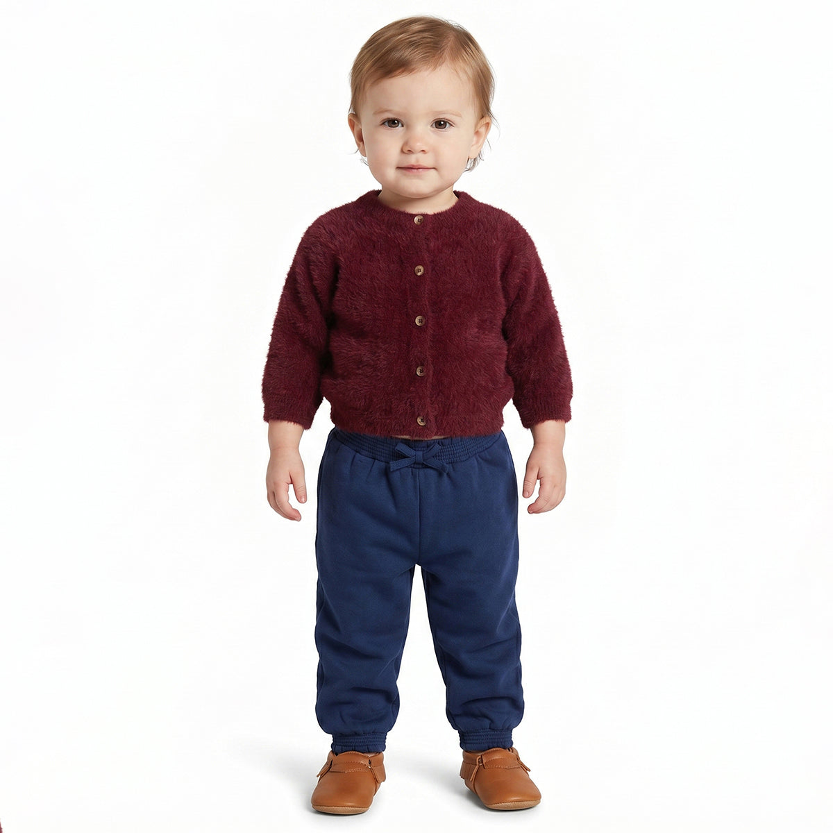 Baby Girls Maroon Fuzzy Knit Shrug Regular Fit