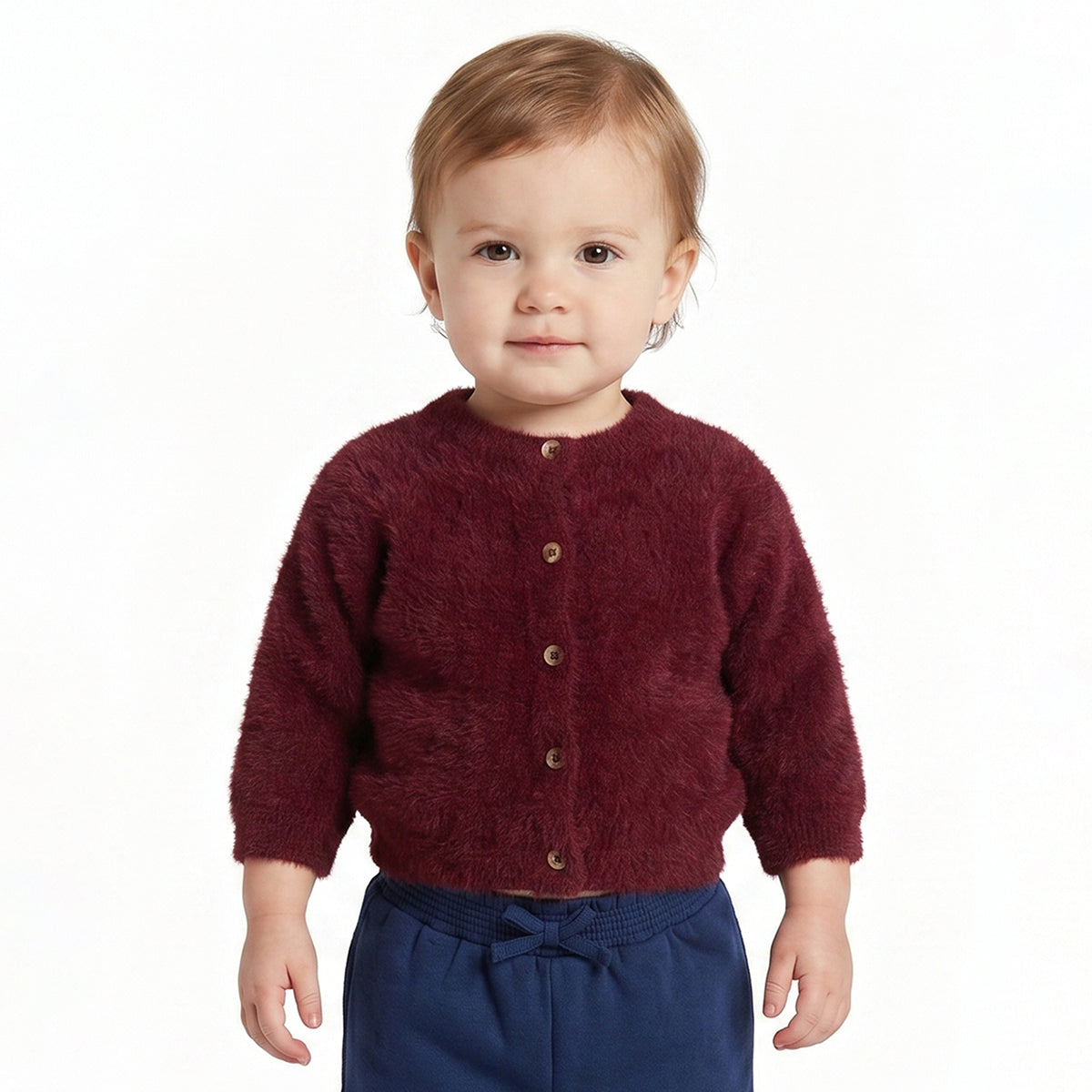Baby Girls Maroon Fuzzy Knit Shrug Regular Fit