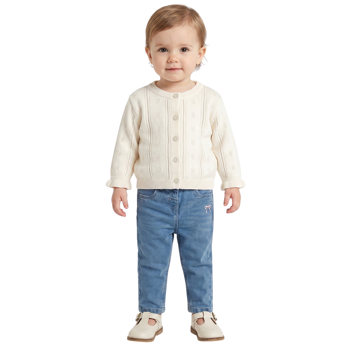 Baby Girls Cream Pointelle Knit Shrug Regular Fit