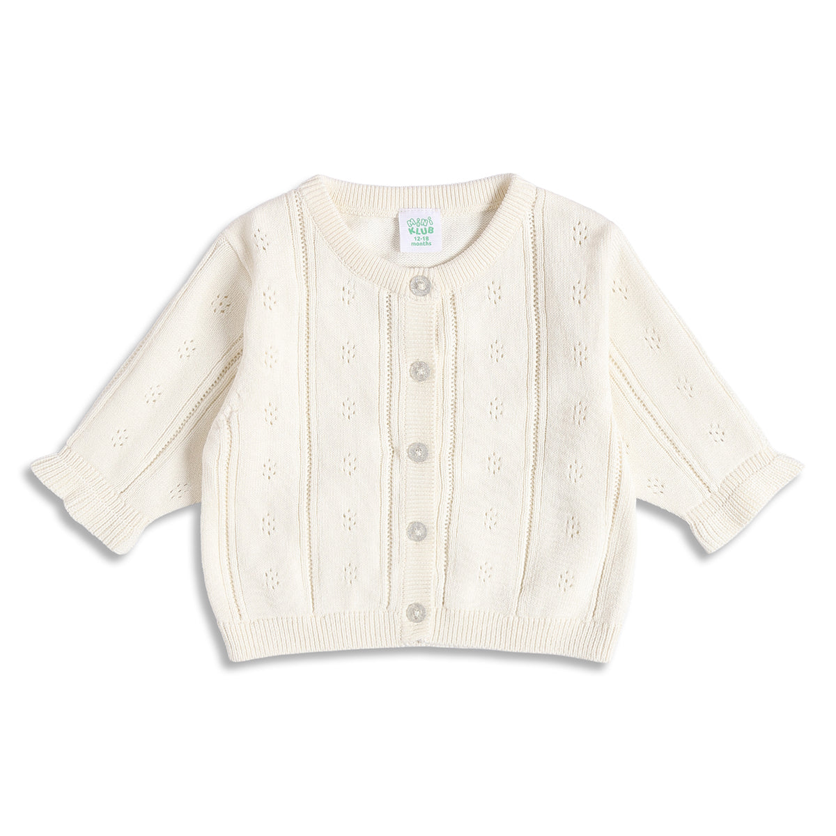 Baby Girls Cream Pointelle Knit Shrug Regular Fit.