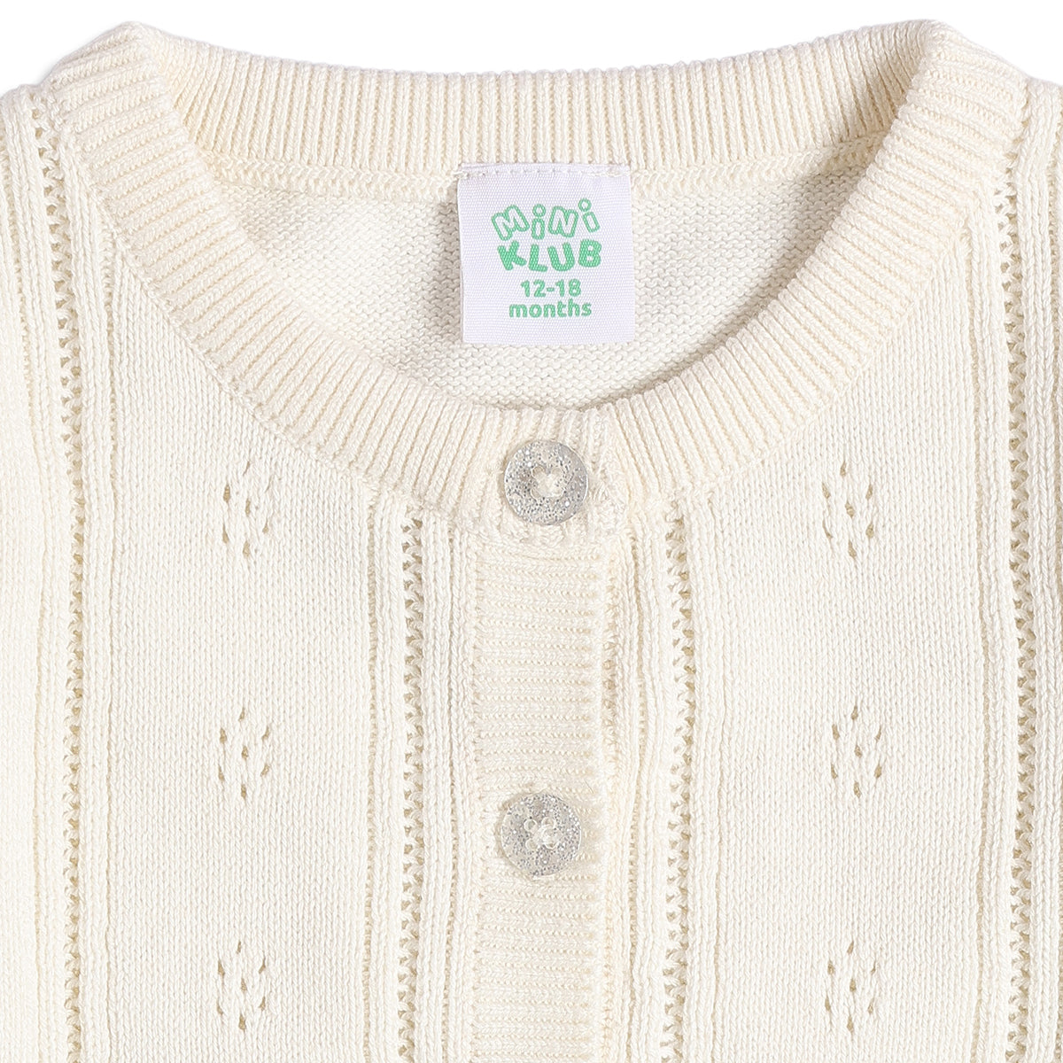 Baby Girls Cream Pointelle Knit Shrug Regular Fit.