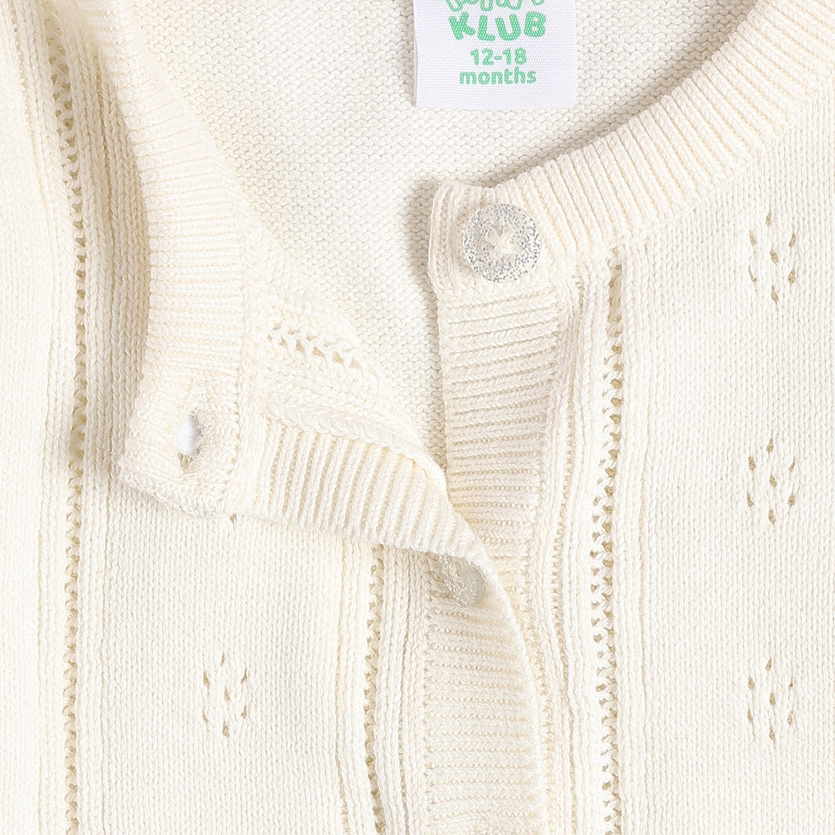 Baby Girls Cream Pointelle Knit Shrug Regular Fit.