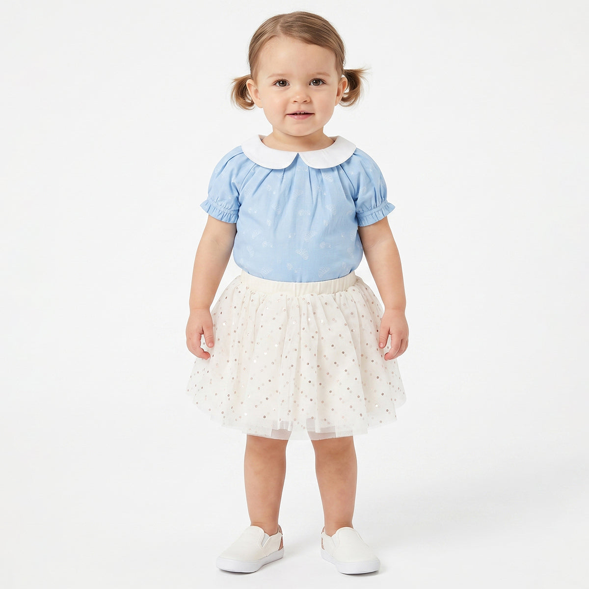 Baby Girls Cream Sequin Tulle Skirt Regular Fit Party Wear