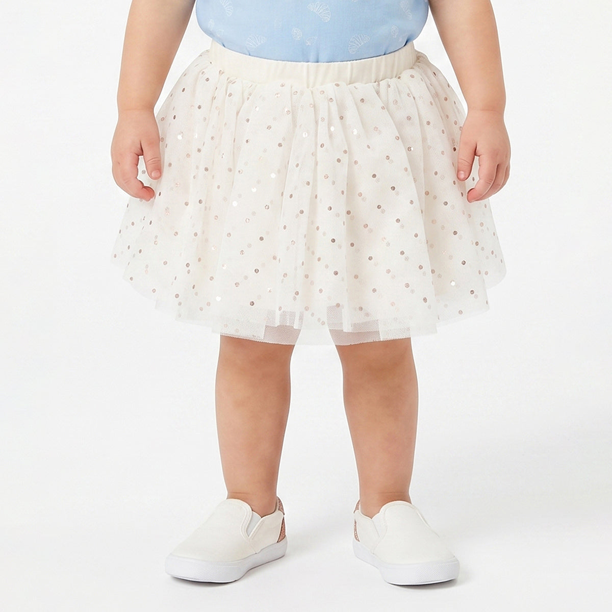 Baby Girls Cream Sequin Tulle Skirt Regular Fit Party Wear