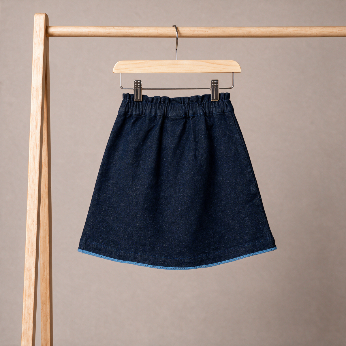 Baby Girls Navy Blue Denim Floral Embroidered Skirt With Blue Stockings Regular Fit Casual Wear