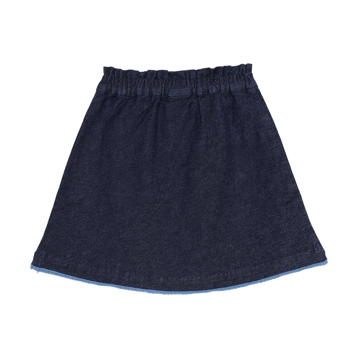 Baby Girls Navy Blue Denim Floral Embroidered Skirt With Blue Stockings Regular Fit Casual Wear
