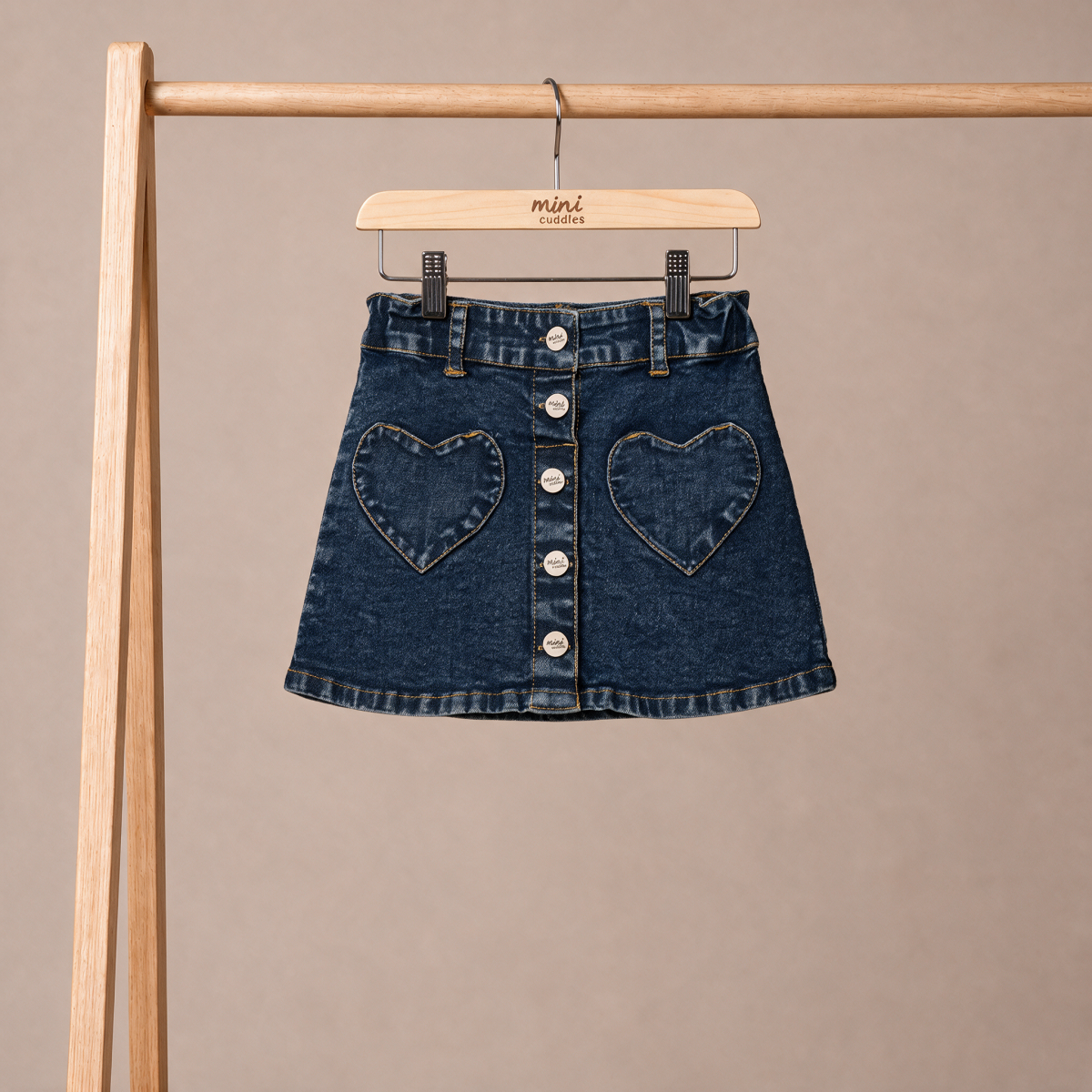 Baby Girls Navy Blue Denim Heart Applique Skirt Regular Fit Casual Wear