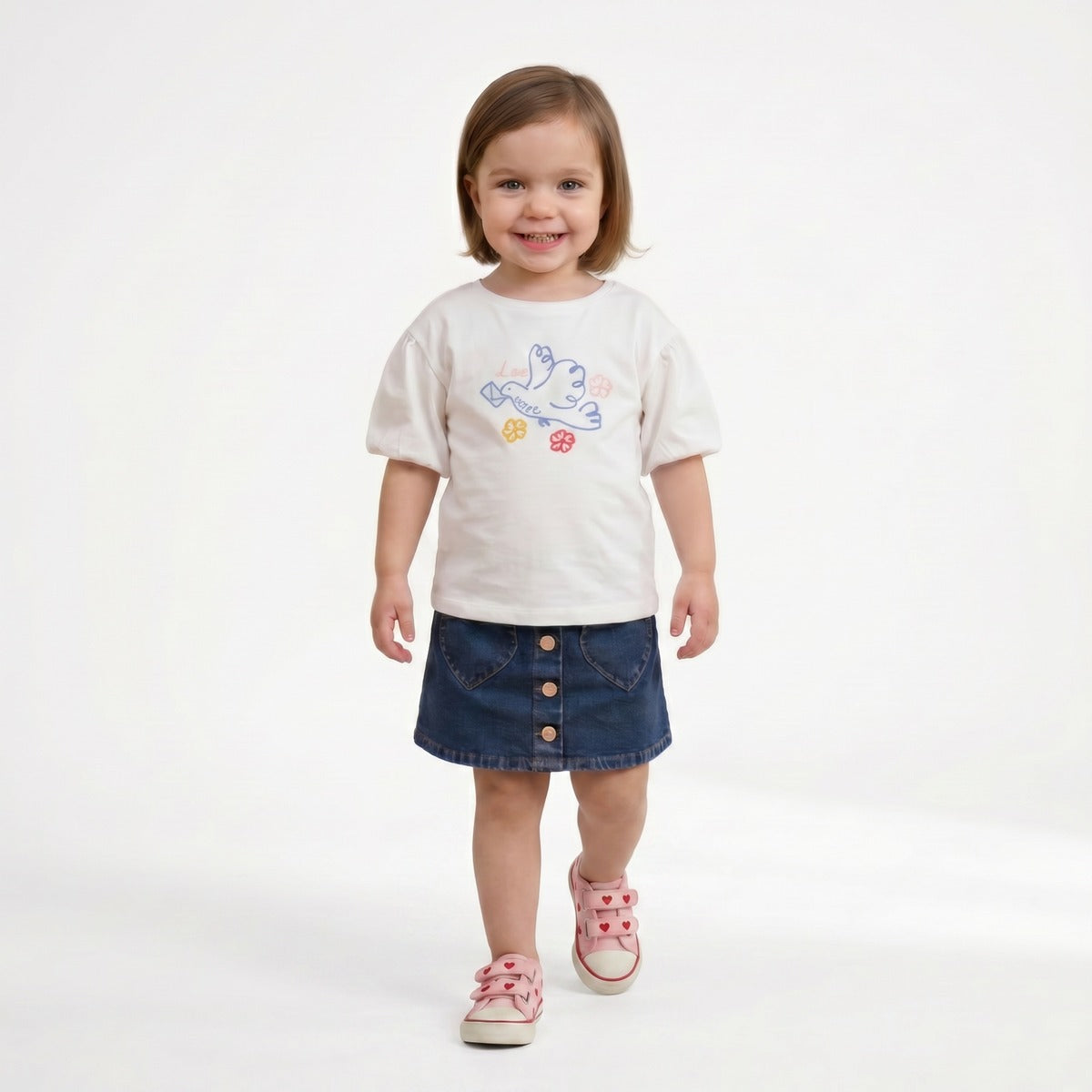Baby Girls Navy Blue Denim Heart Applique Skirt Regular Fit Casual Wear