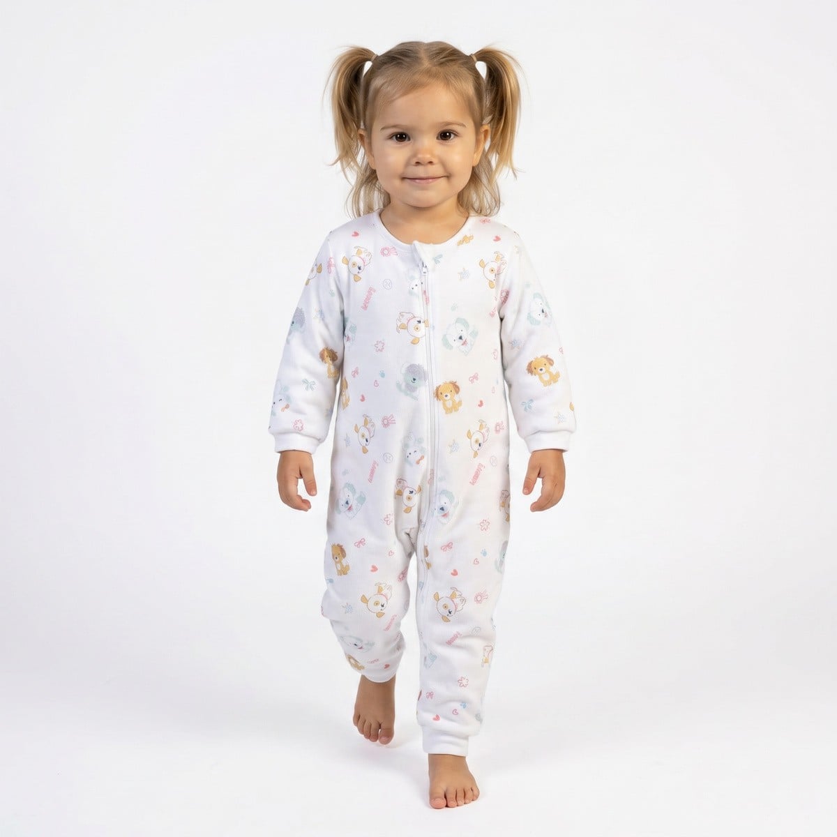 Baby Girls White Cotton Blend Animal Printed Sleepsuit Regular Fit Casual Wear