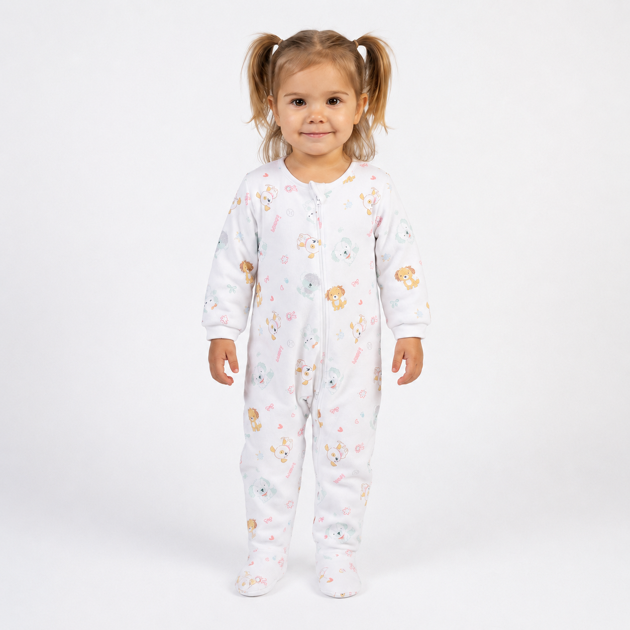 Baby Girls White Cotton Blend Animal Printed Sleepsuit Regular Fit Casual Wear
