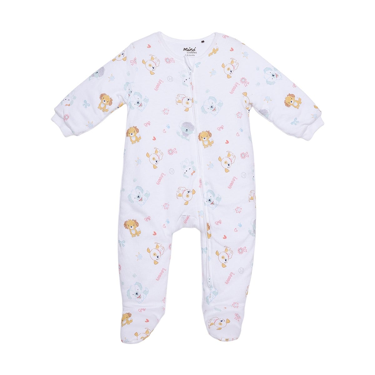 Baby Girls White Cotton Blend Animal Printed Sleepsuit Regular Fit Casual Wear
