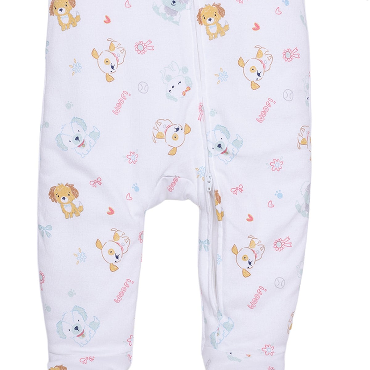 Baby Girls White Cotton Blend Animal Printed Sleepsuit Regular Fit Casual Wear