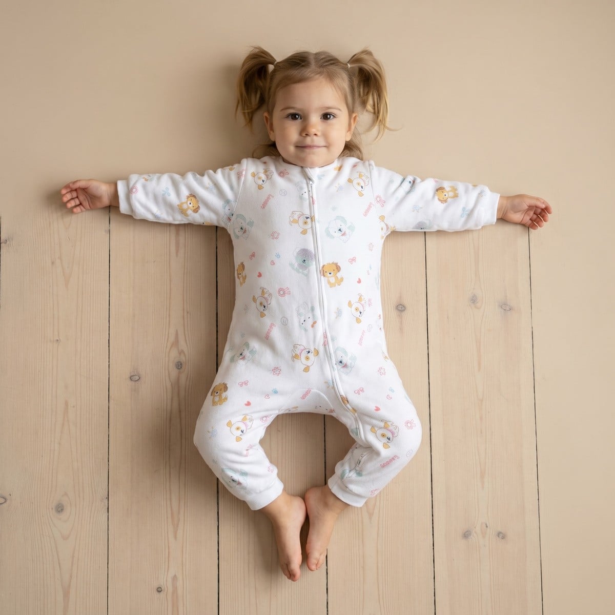 Baby Girls White Cotton Blend Animal Printed Sleepsuit Regular Fit Casual Wear