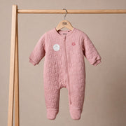 Baby Girls Dusty Pink Cotton Blend Floral Embroidered Quilted Sleepsuit Regular Fit Casual Wear