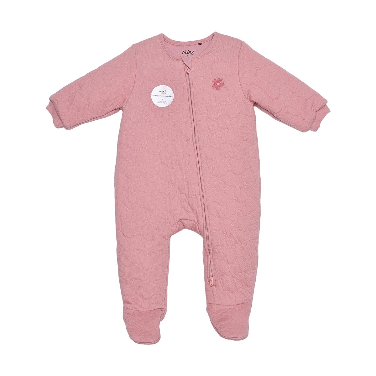 Baby Girls Dusty Pink Cotton Blend Floral Embroidered Quilted Sleepsuit Regular Fit Casual Wear