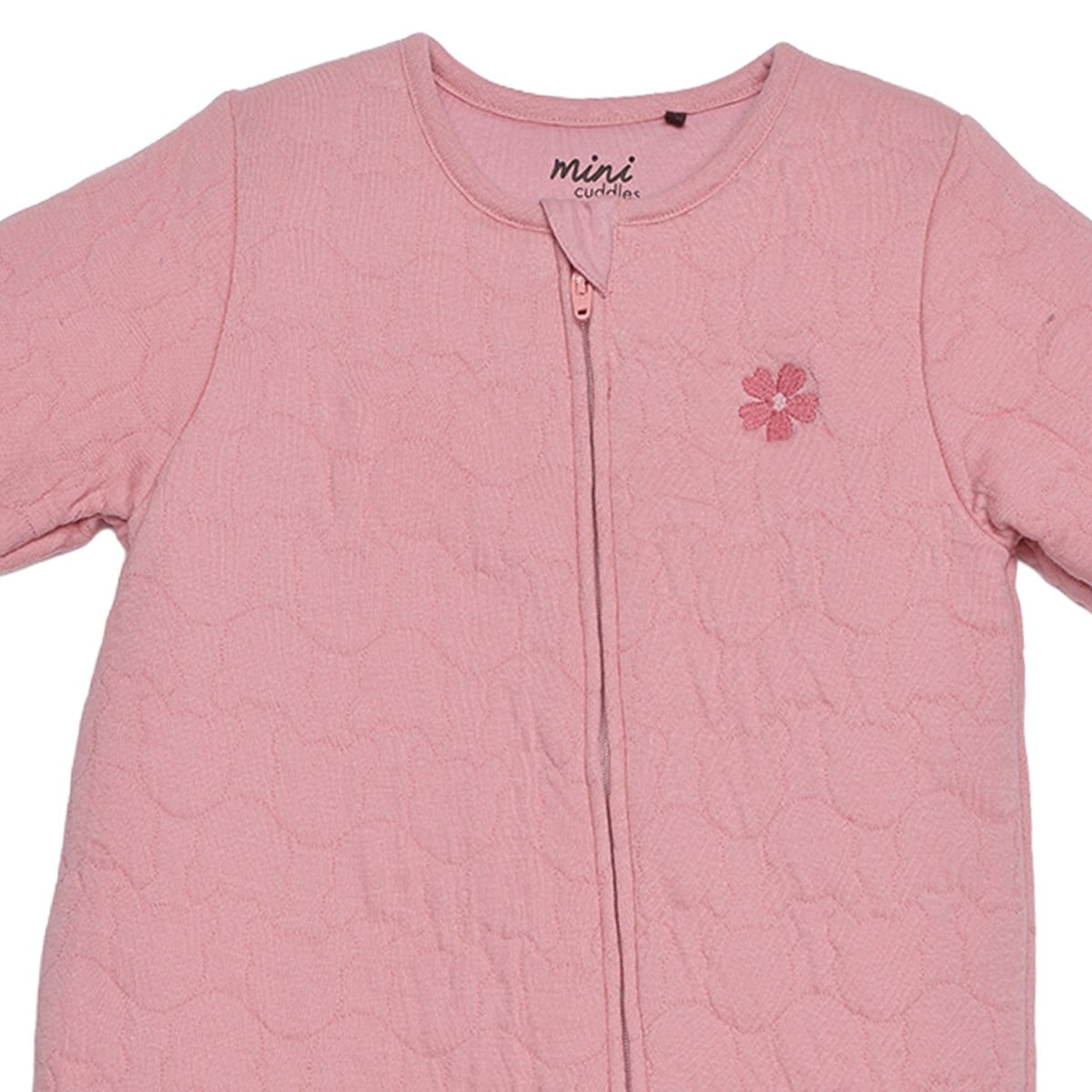 Baby Girls Dusty Pink Cotton Blend Floral Embroidered Quilted Sleepsuit Regular Fit Casual Wear