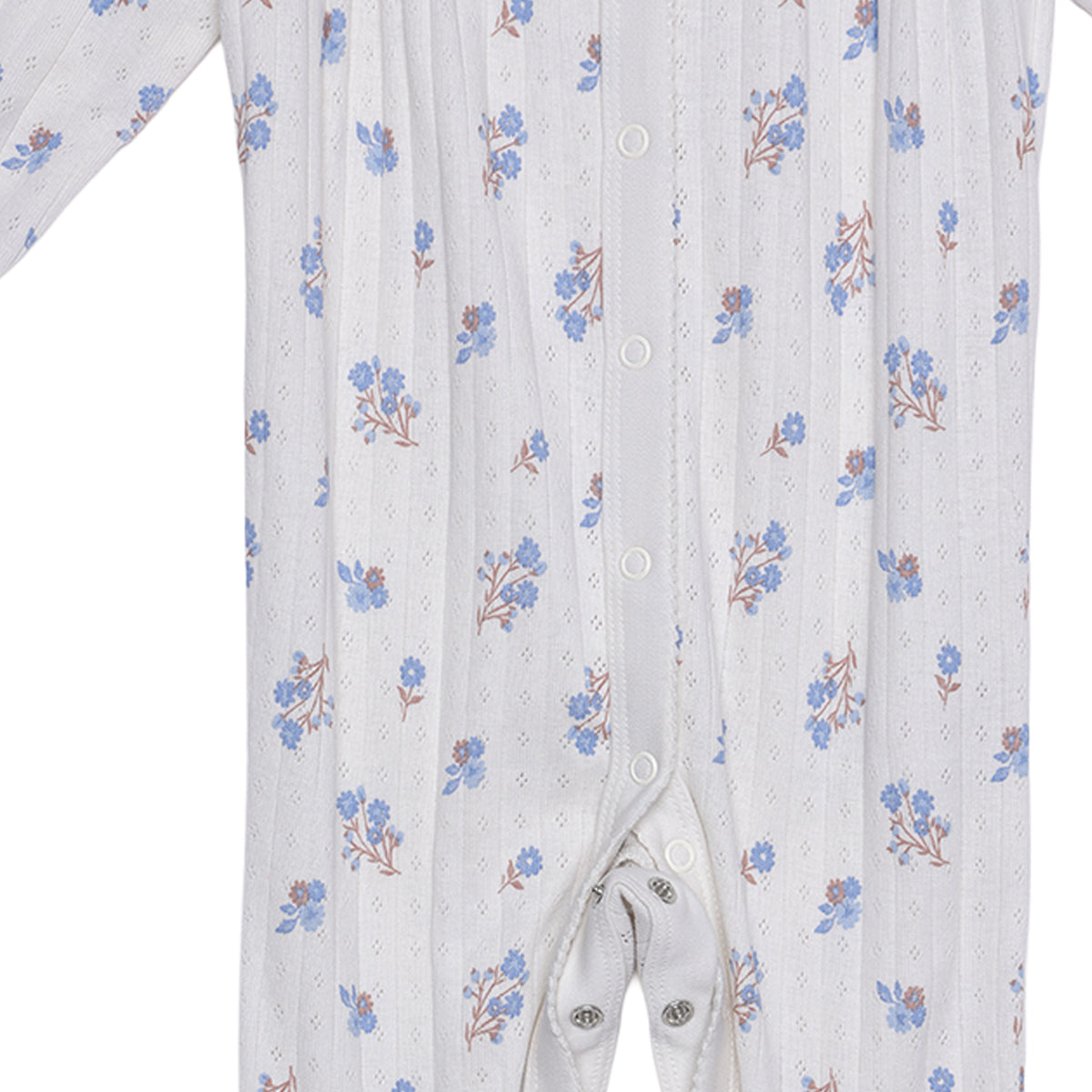 Baby Girls White Cotton Floral Printed Lace Collar Footed Sleepsuit Regular Fit Casual Wear