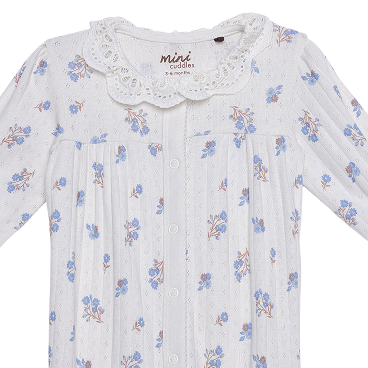 Baby Girls White Cotton Floral Printed Lace Collar Footed Sleepsuit Regular Fit Casual Wear