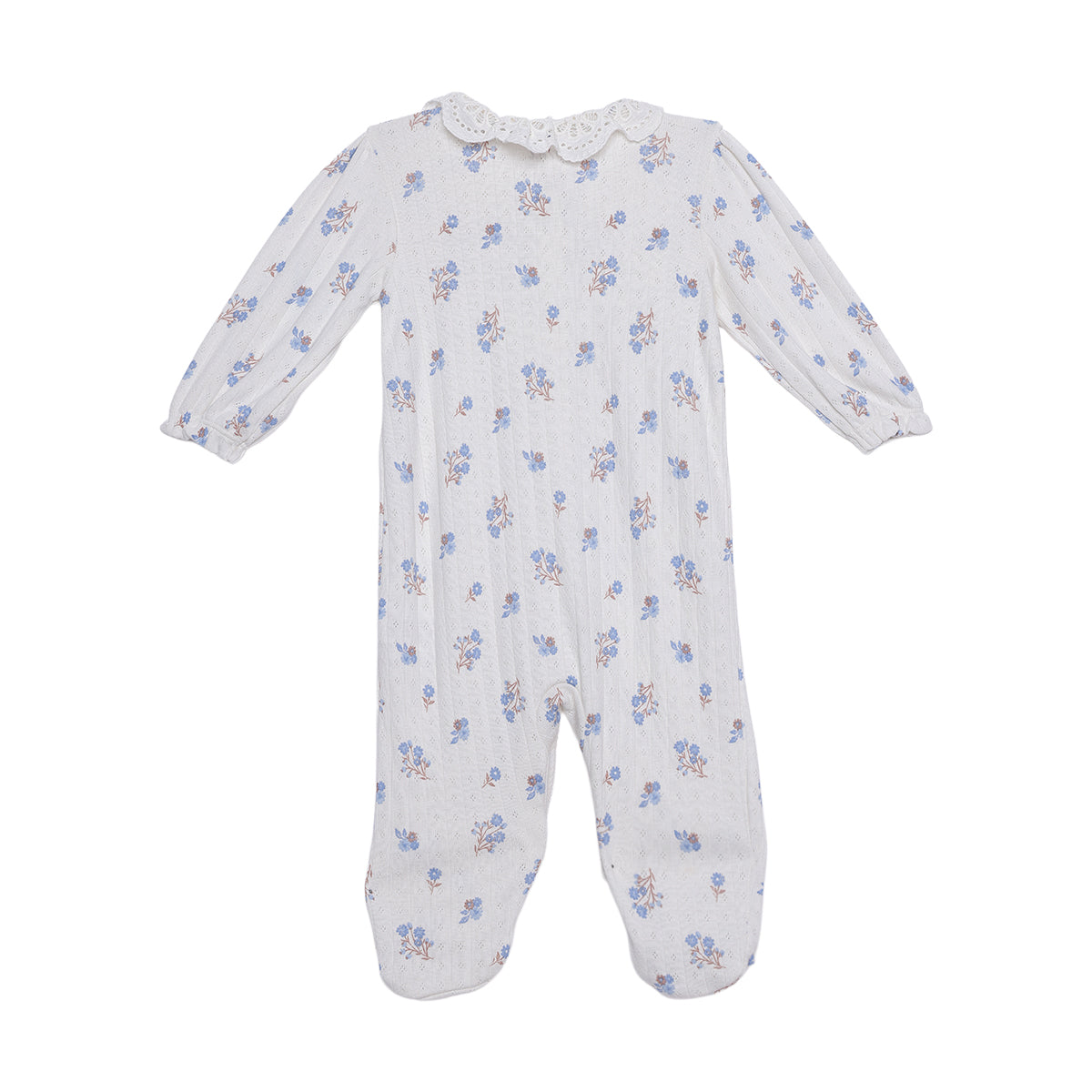 Baby Girls White Cotton Floral Printed Lace Collar Footed Sleepsuit Regular Fit Casual Wear