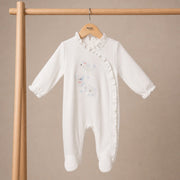 Baby Girls Off-White Cotton Blend Puppy Applique Footed Sleepsuit Regular Fit