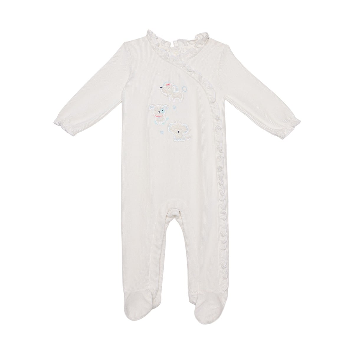 Baby Girls Off-White Cotton Blend Puppy Applique Footed Sleepsuit Regular Fit