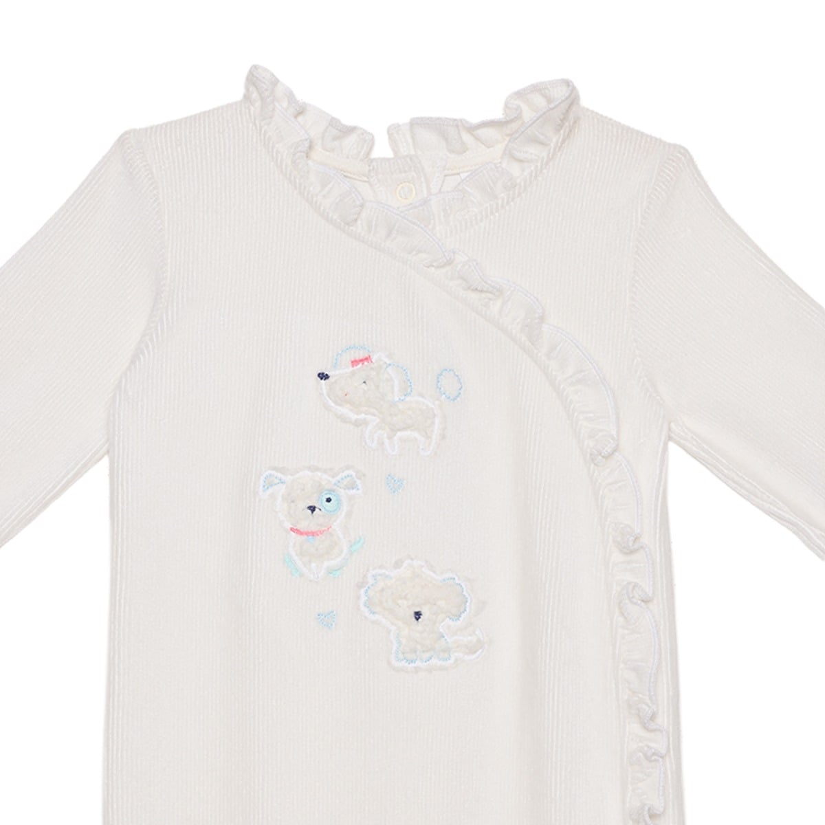 Baby Girls Off-White Cotton Blend Puppy Applique Footed Sleepsuit Regular Fit