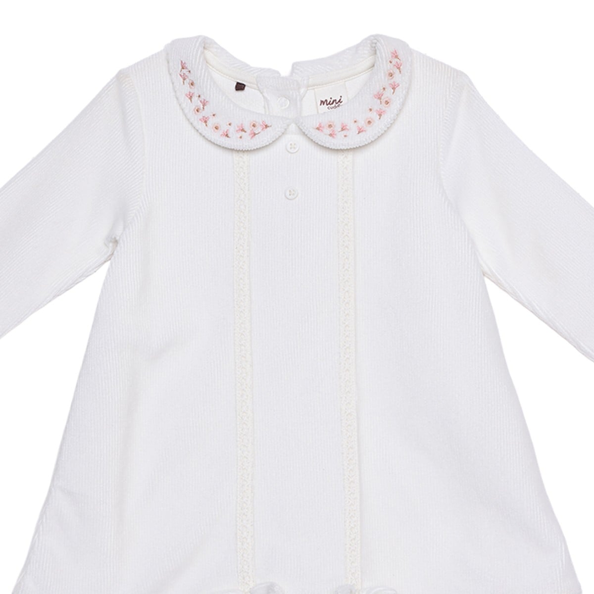 Baby Girls White Cotton Blend Floral Embroidered Collared Sleepsuit Regular Fit Casual Wear