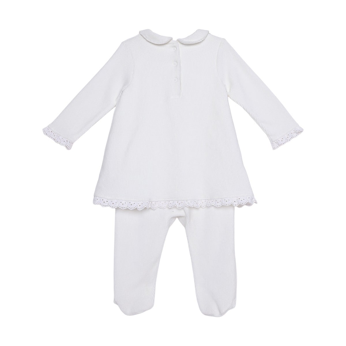 Baby Girls White Cotton Blend Floral Embroidered Collared Sleepsuit Regular Fit Casual Wear