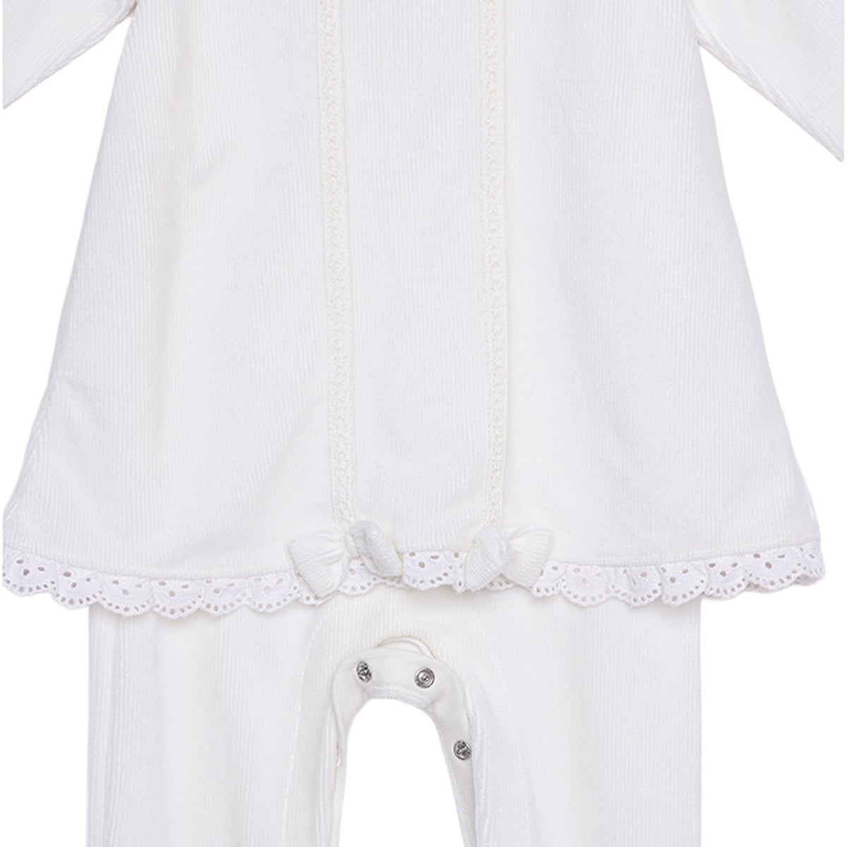 Baby Girls White Cotton Blend Floral Embroidered Collared Sleepsuit Regular Fit Casual Wear